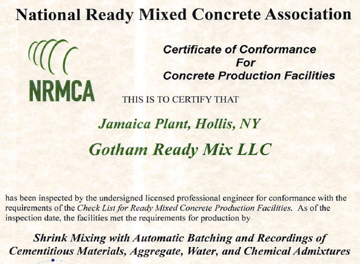 National ready mixed concrete association certificate.